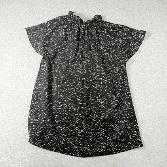 Express Womens Black Polka Dot Ruffle Neck Blouse XS Short Sleeve Lightweight - Picture 5 of 5